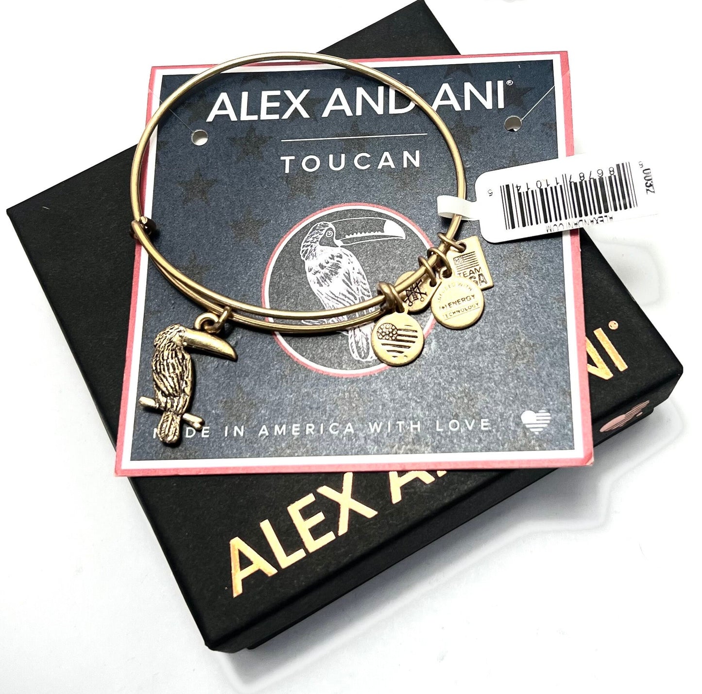 Alex and Ani - Team USA Toucan Charm, Charity by Design, Rafaelian Gold/Silver, Bangle Bracelet, Collectable Gift for Her, NWT + Card