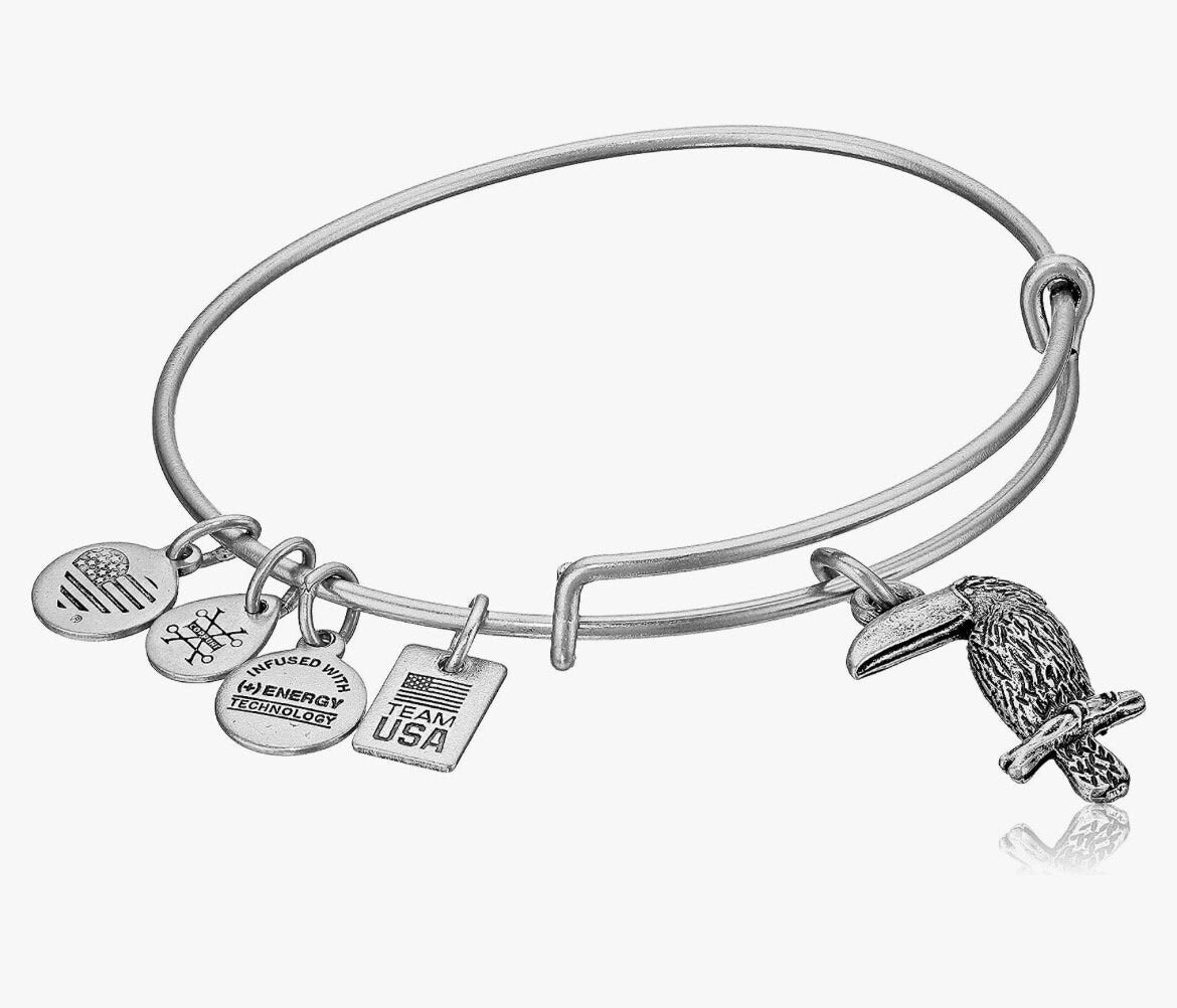 Alex and Ani - Team USA Toucan Charm, Charity by Design, Rafaelian Gold/Silver, Bangle Bracelet, Collectable Gift for Her, NWT + Card
