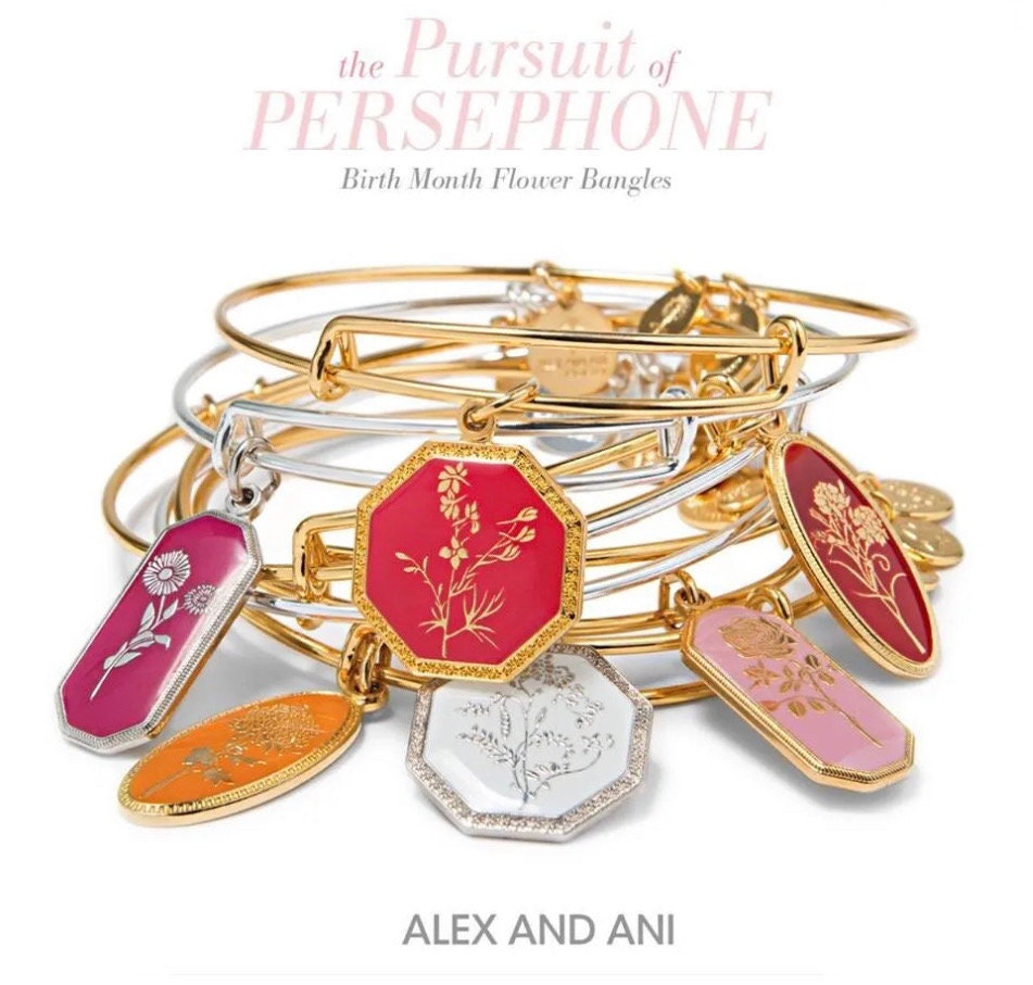 Alex and Ani - Carnation Charm Bangle, January Flower, Shiny Silver/Shiny Gold