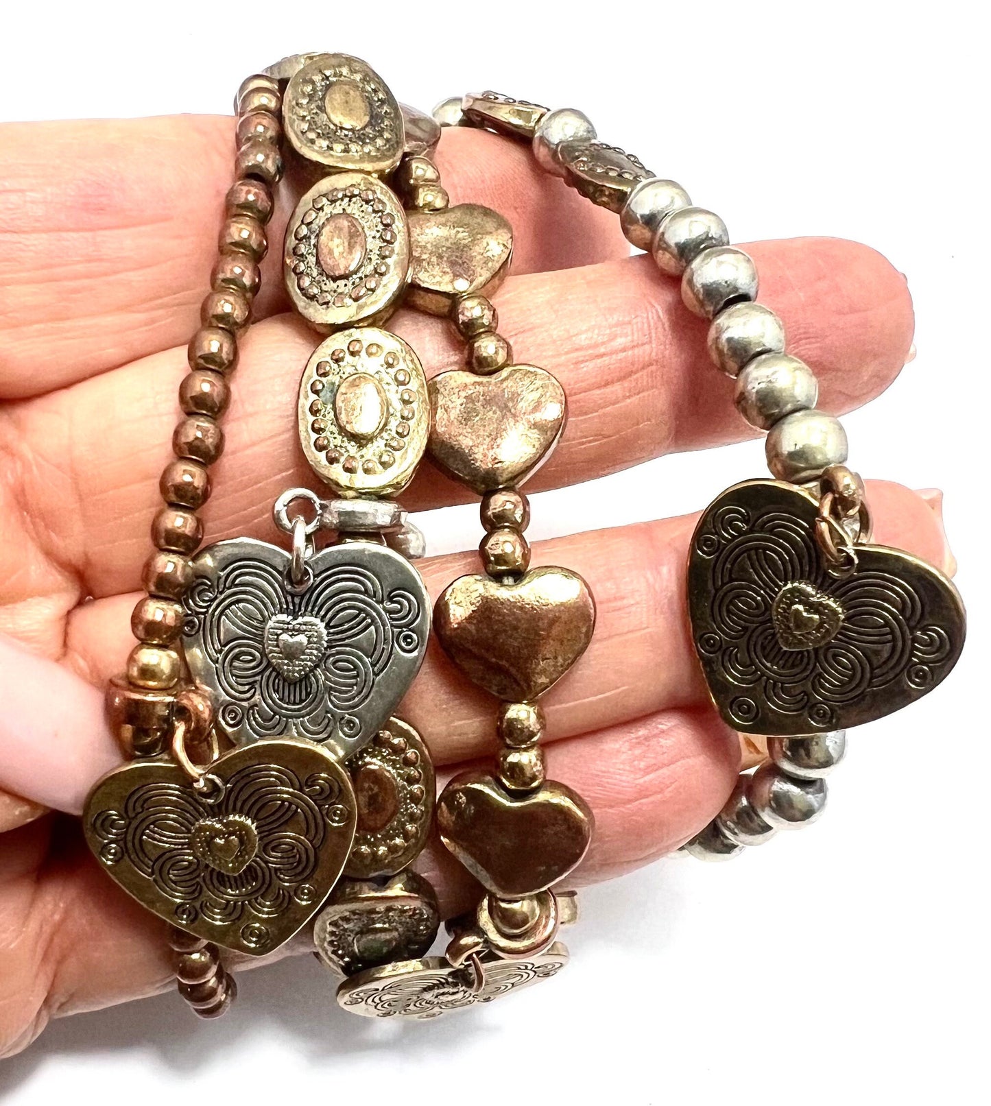 Lizou Collection - 4 Stretch Bracelets Hearts and Charms