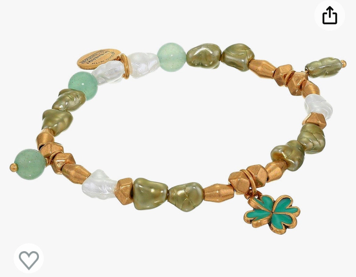 Alex and Ani - Four Leaf Clover Charm Stretch Bracelet Shiny Gold