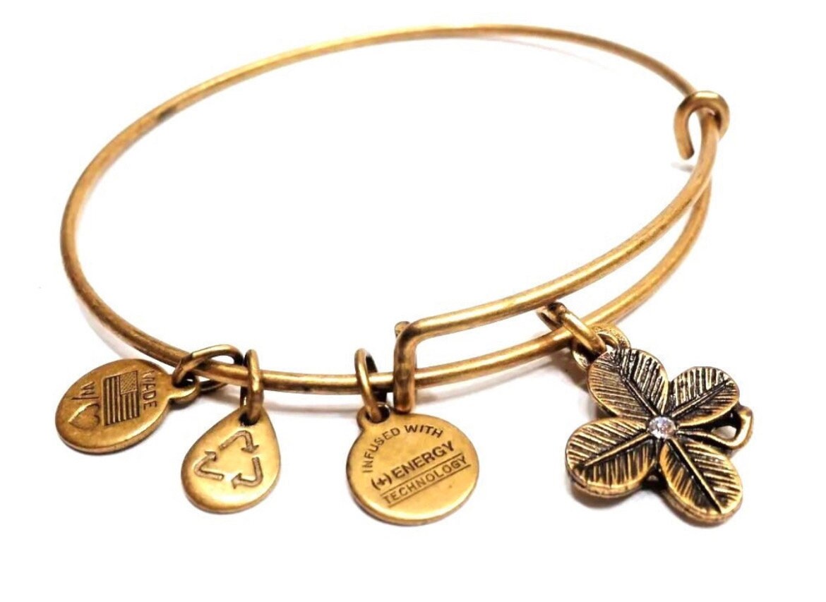 Alex and Ani -2 for 1- Claddagh with Clover Charm Bangle Bundle, Stackable & Adjustable Bracelets, Irish Charm, Rafaelian Gold/Silver EUC