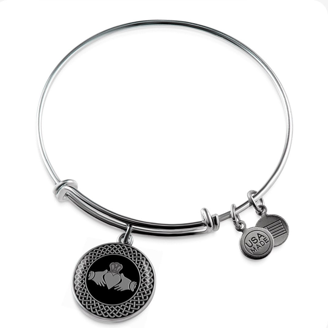 Eire In My Blood - Claddagh Charm Bangle Bracelet, Stainless Steel, Adjustable & Stackable, NWOT, Gift For Her