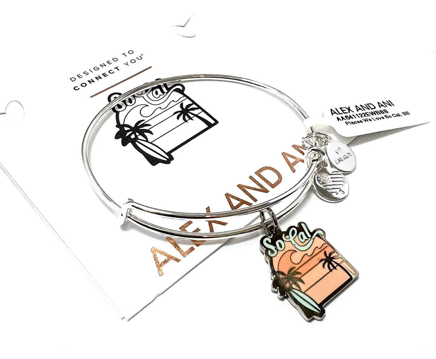 Alex and Ani - Places We Love So Cal Charm, Destination Bangle Bracelet, Rafaelian Silver/Gold, Stackable, Collectors Gift for Her NWT+Card