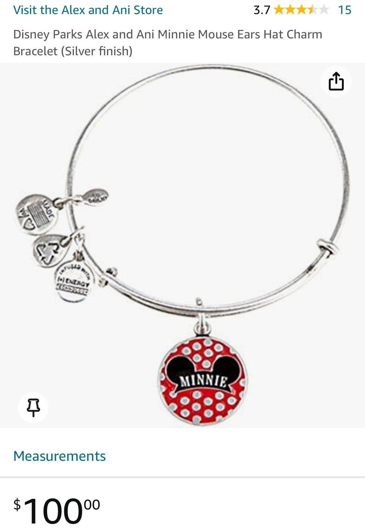 Alex and Ani - Disney Park Exclusive Charm Bracelet - Minnie Mouse Ear Hat