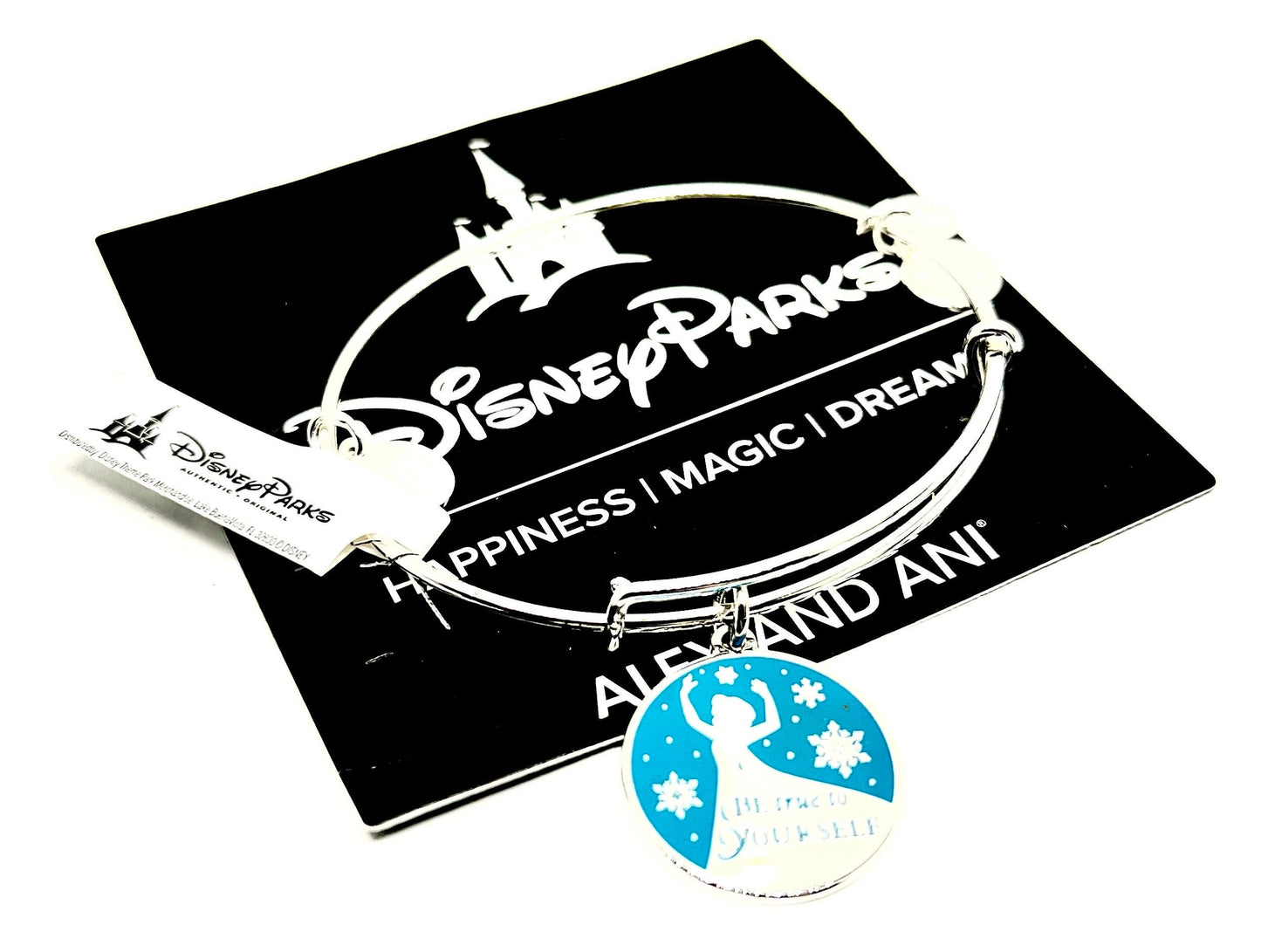 Alex and Ani - Disney Park Exclusive - Disney Princesses, Elsa Charm Bangle Bracelet Shiny Silver, Collectable, NWT + Card, Comes in Box