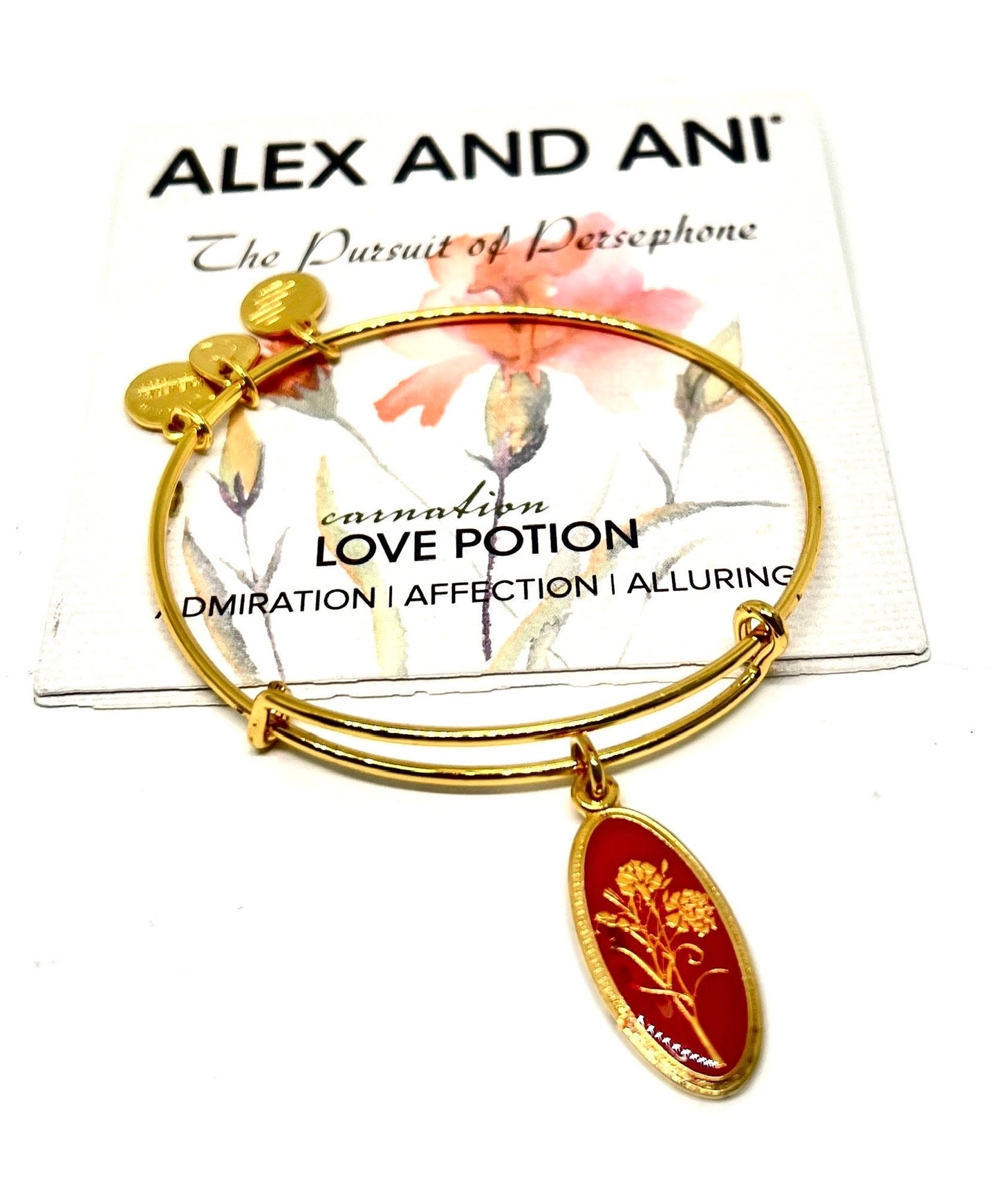 Alex and Ani - Carnation Charm Bangle, January Flower, Shiny Silver/Shiny Gold