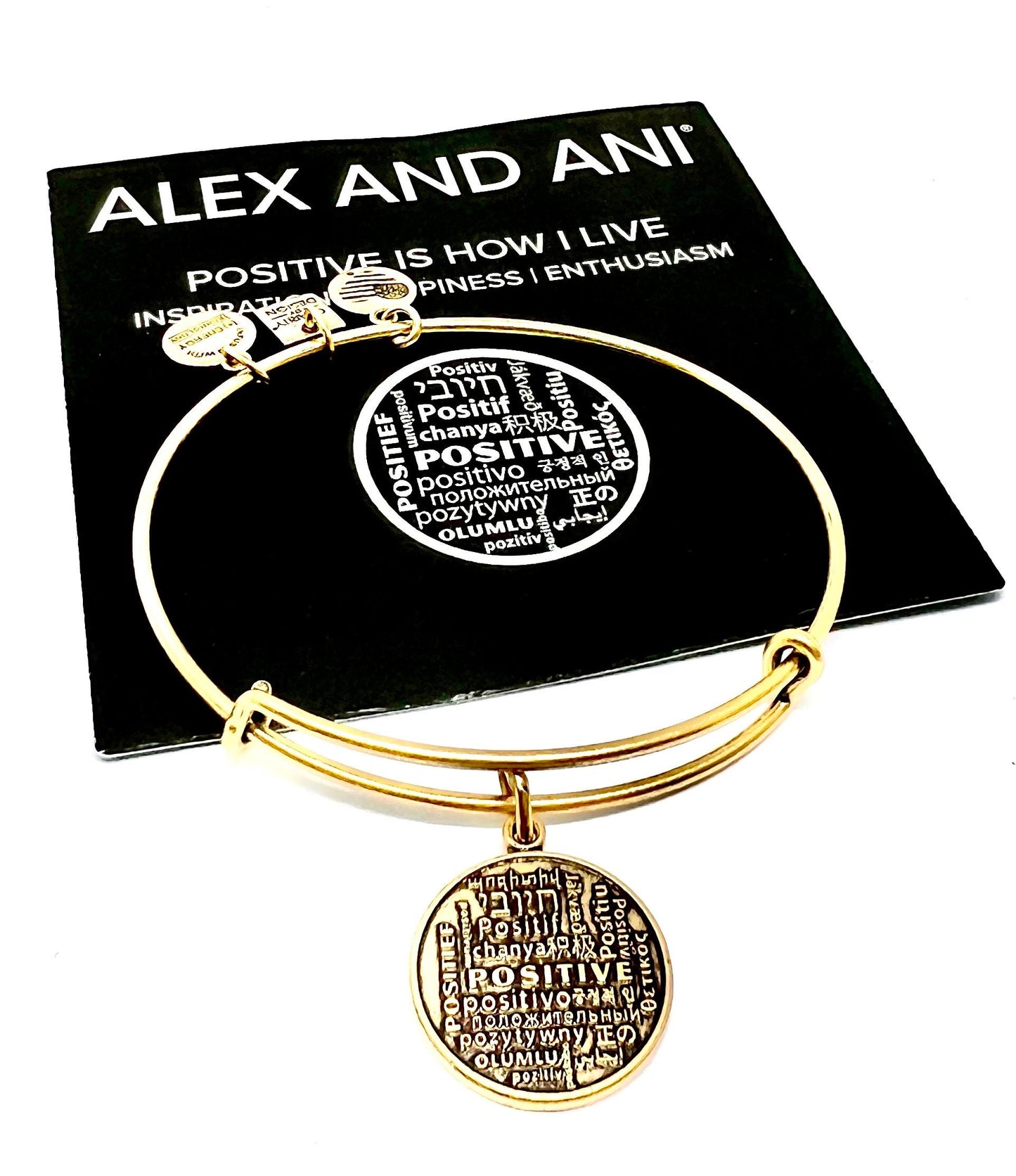 Alex and Ani - Positive Is How I Live, Rafaelian Gold/Silver, Positive Charm Bangle, Stackable, Collectable, Gift for Her, NWOT + Card
