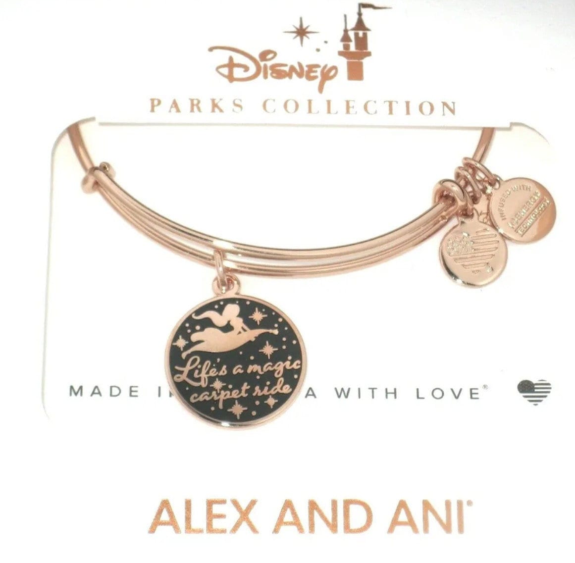 Alex and Ani - Disney Park Exclusive Charm Bracelet - Jasmine’s Life is Like A Magic Carpet Ride, Rafaelian Rose Gold, Collectable Bracelet