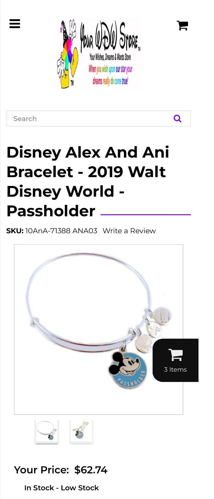 Alex and Ani - Disney Park Exclusive Charm Bracelet - Passholder Mickey Mouse, Shiny Silver, Collectable Bracelet for Her, New in Box