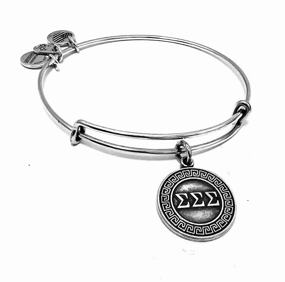Alex and Ani - Sigma Sigma Sigma Charm, Expandable Wire Bangle Rafaelian Gold/Silver, Adjustable Slide Bracelet, Sisterhood, Gift for Her