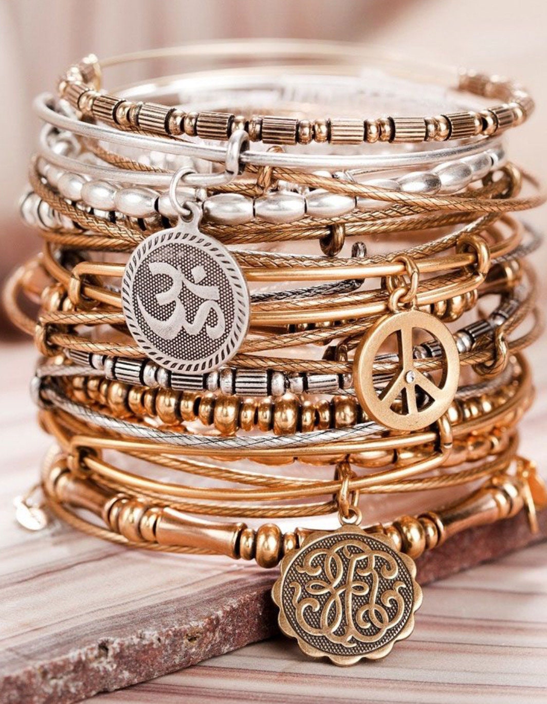 Alex and Ani - Women’s Power Of Positivity Jordan R. Silver/Midnight Silver Beaded Bangle Bracelet, Adjustable, Collectable Gift for Her