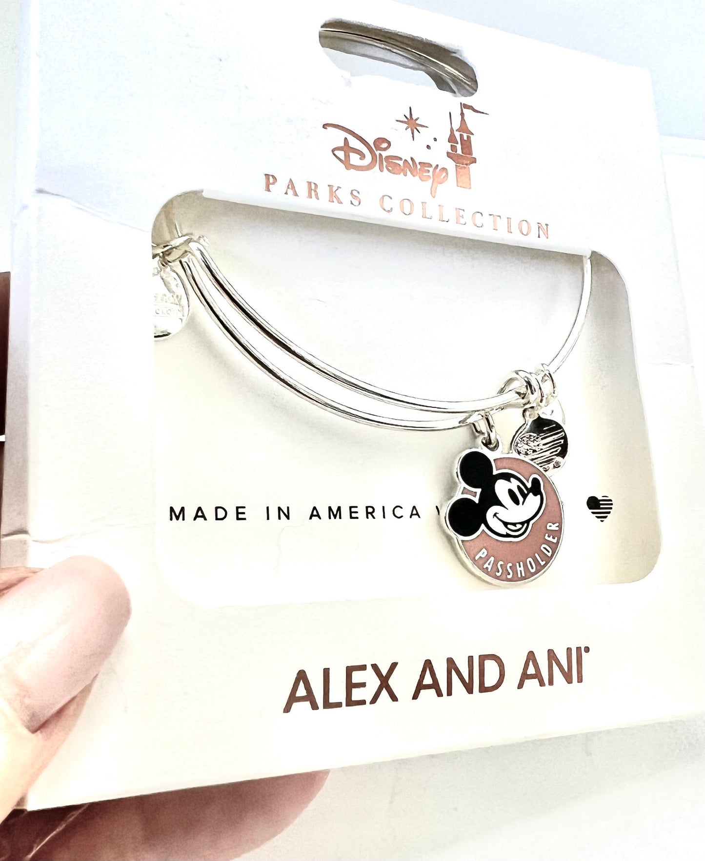 Alex and Ani - Disney Park Exclusive Charm Bracelet - Passholder Mickey Mouse, Shiny Silver, Collectable Bracelet for Her, New in Box