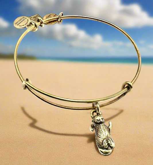 Alex and Ani - Charity by Design, Single Otter Charm, Rafaelian Gold/Silver, Bangle Bracelet, Adjustable, Collector’s Gift for Her