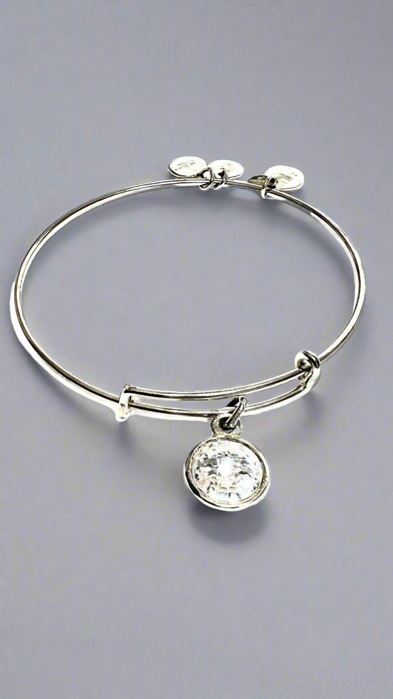 Alex and Ani - Special Sale 2 Charm Bangle Bracelets, April Clear Swarovski Crystal Teardrop & Nile Beaded Bangle