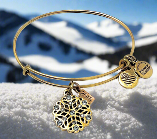 Alex and Ani - 2016 Limited Edition Snowflake Charm Bangle Bracelet with Swarovski Crystals