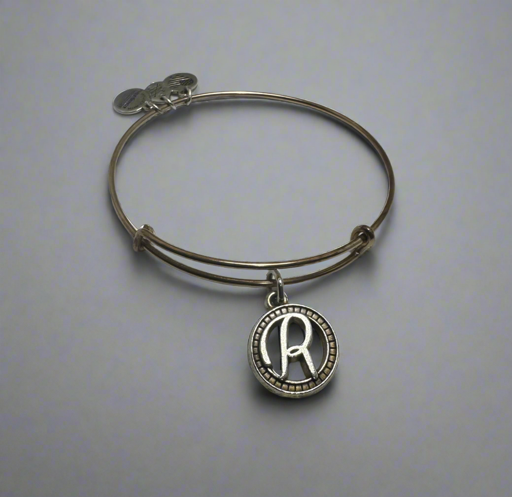 “R” Initial Charm Bangle Bracelet