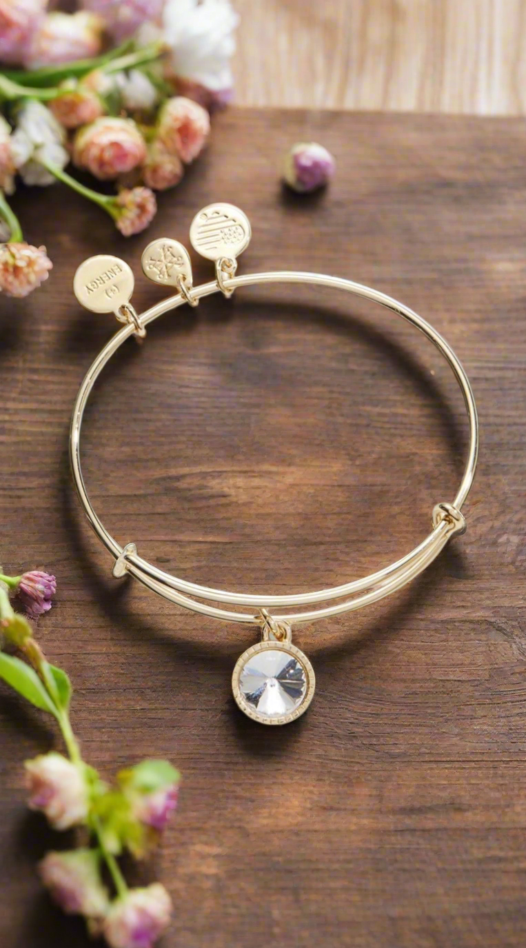 Alex and Ani - April Birthstone, Clear Swarovski Crystal Charm Bangle Bracelet - 2 Styles
