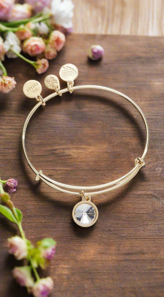 Alex and Ani - April Birthstone, Clear Swarovski Crystal Charm Bangle Bracelet - 2 Styles
