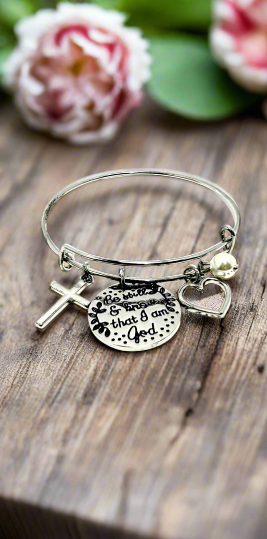 I Love This Life - “Be Still and Know That I Am God” Charm Bangle Bracelet