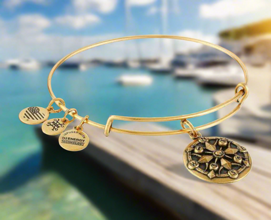 Alex and Ani - Silver/Gold Larger Sized Compass Charm Bangle Bracelet