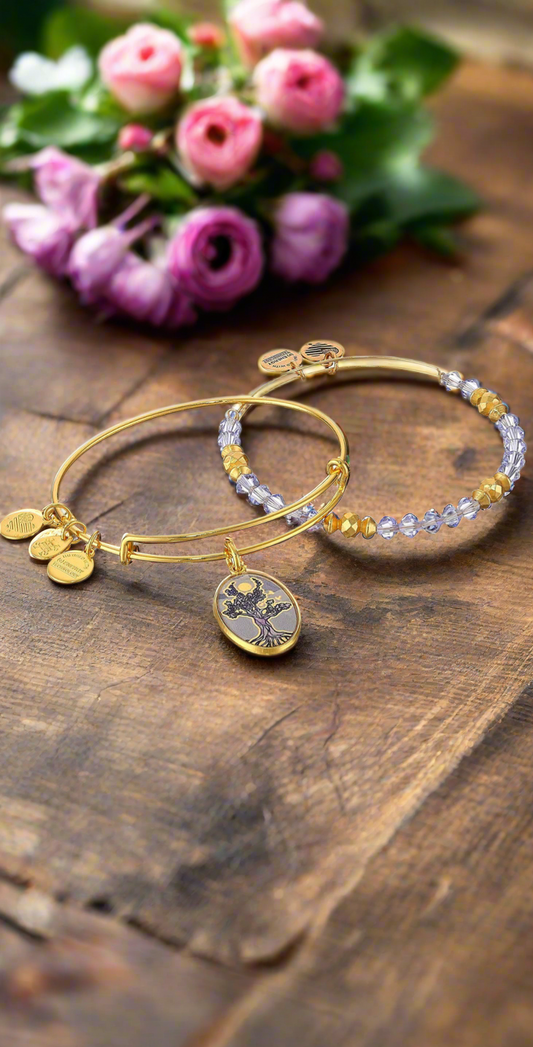 Alex And Ani - Art Infusion Tree Of Life Charm Bangle Bracelet Set in Antique Gold