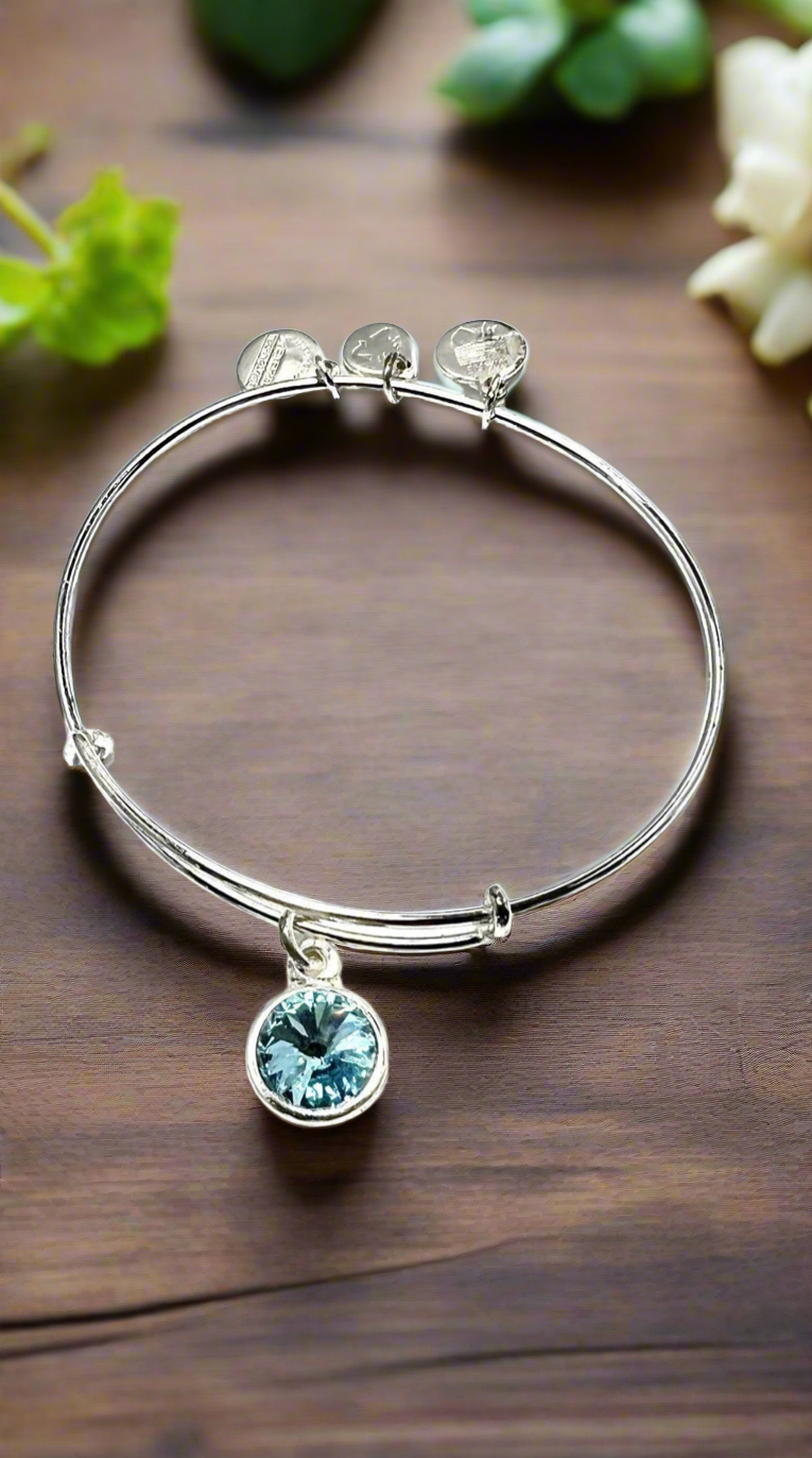 Alex and Ani - March Birthstone, Clear Aquamarine Swarovski Crystal Charm Bangle