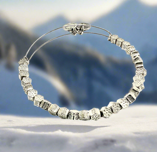 Alex and Ani - Snowflake Beaded Charm Bangle, NWOT Rafaelian Shiny Silver