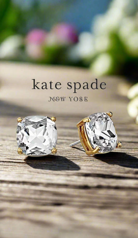 Kate Spade New York Gumdrop Gold Square Stud Earrings - Clear