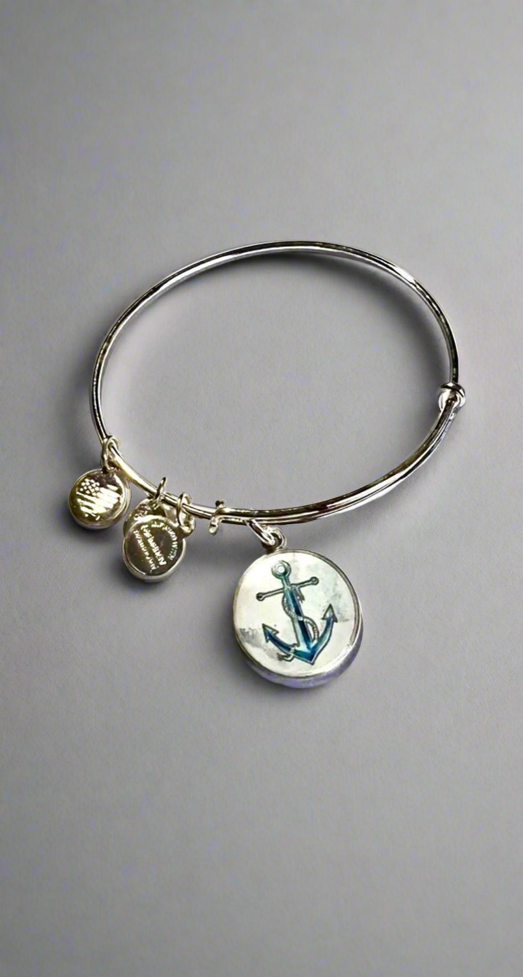 Alex and Ani - Anchor Art Infused Charm Bangle Shiny Silver