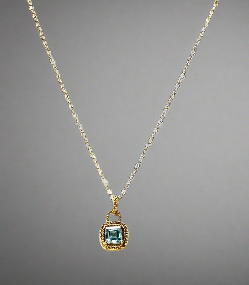 Genuine Real Diamond Accent Blue Topaz with 24” Gold Filled Adjustable Cable Chain