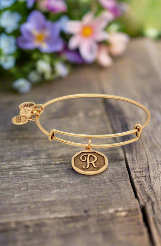 “R” Initial Charm Bangle Bracelet