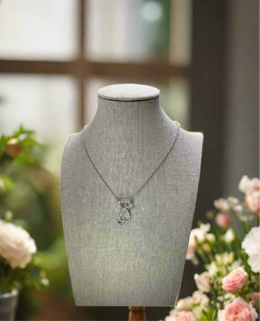 Diamond Cat Necklace, Sterling Silver, New Without Tags, Gift for Her, 16”-18”
