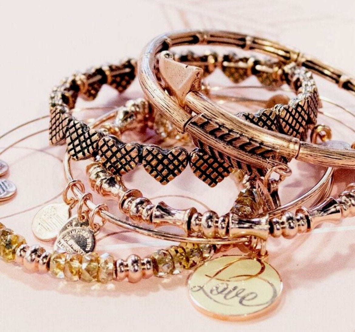 Alex and Ani - Romance Heart Wrap Rafaelian Rose Gold/Silver, Vintage Sixty- Six Bangle Bracelet