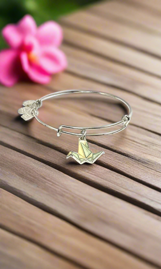 Alex and Ani - Paper Crane Shiny Rose Gold/Silver Charm Bangle Bracelet