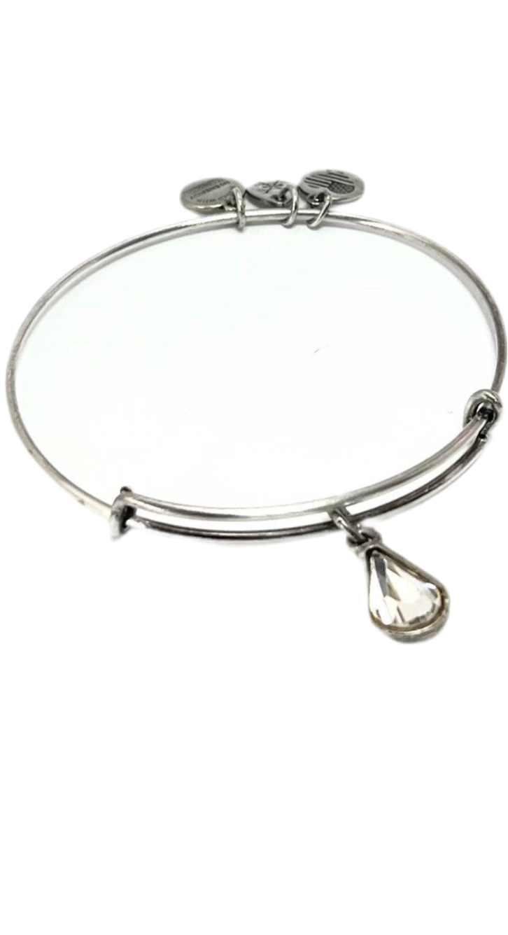 Alex and Ani - April Birthstone, Clear Crystal Charm Bangle, Tear Drop, Rafaelian Silver, Stackable Bracelet, Collectible Gift for Her