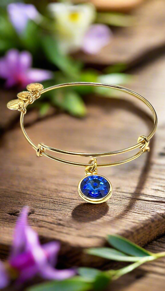 Alex and Ani - September Birthstone Sapphire Swarovski Crystal Charm Bangle Bracelet