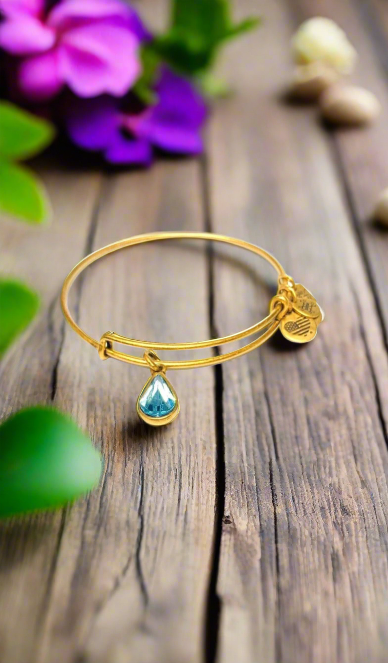 Alex and Ani - Living Water - March Birthstone, Clear Aquamarine Swarovski Crystal Bangle Bracelet