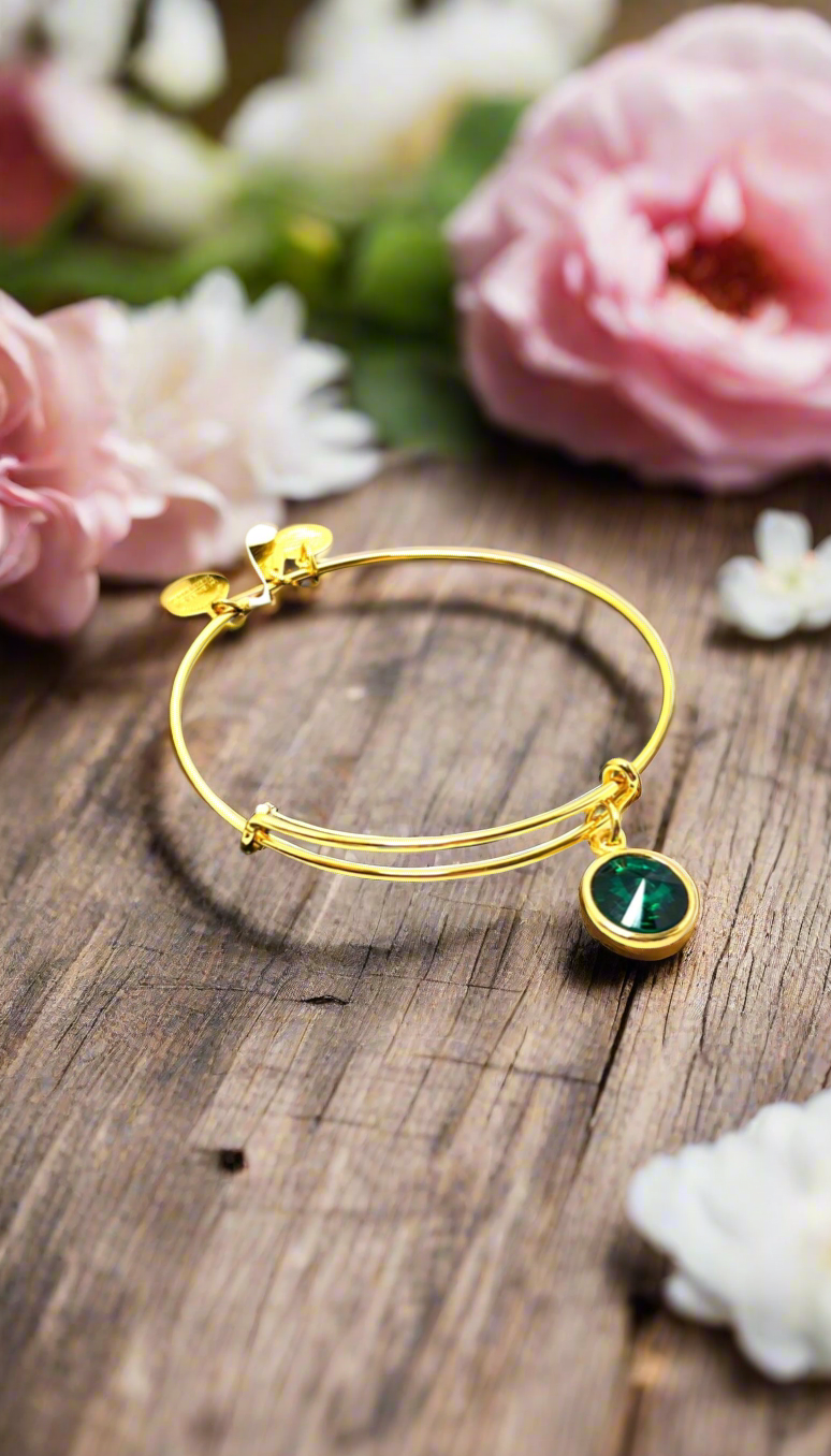 Alex and Ani - May Birthstone Emerald Swarovski Crystal Charm Bangle Bracelet, Collectible Gift for Her