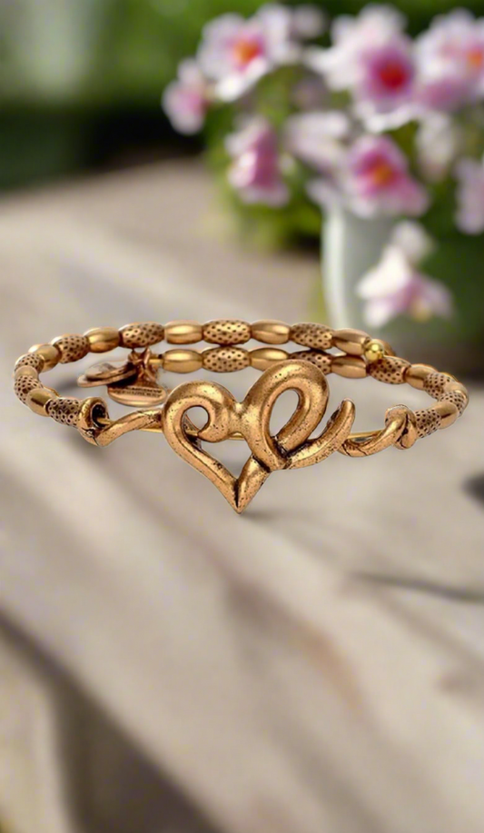 Alex and Ani - Heart & Beaded Wrap  - Vintage Sixty-Six Energy Infused Wrap, Rafaelian Rose Gold/Silver, Bangle Bracelet Gift for Her