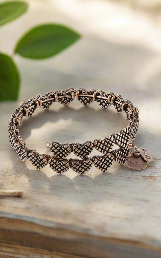 Alex and Ani - Romance Heart Wrap Rafaelian Rose Gold/Silver, Vintage Sixty- Six Bangle Bracelet