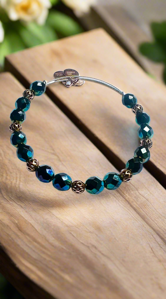 Alex and Ani - Night’s Mosaic Deep Blue, Green Resin &  Rafaelian Rose Gold Beads