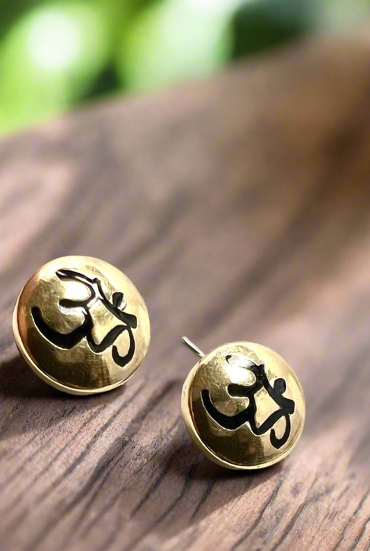 Alex and Ani - Ohm Symbol Stud Earrings, 14k Gold Plated