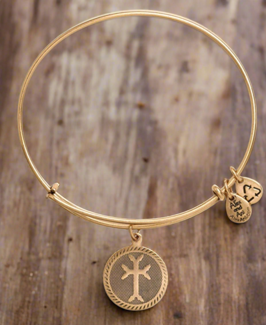 Alex and Ani - Armenian Cross Charm Bangle, Rafaelian Gold/Silver Finish Bracelet