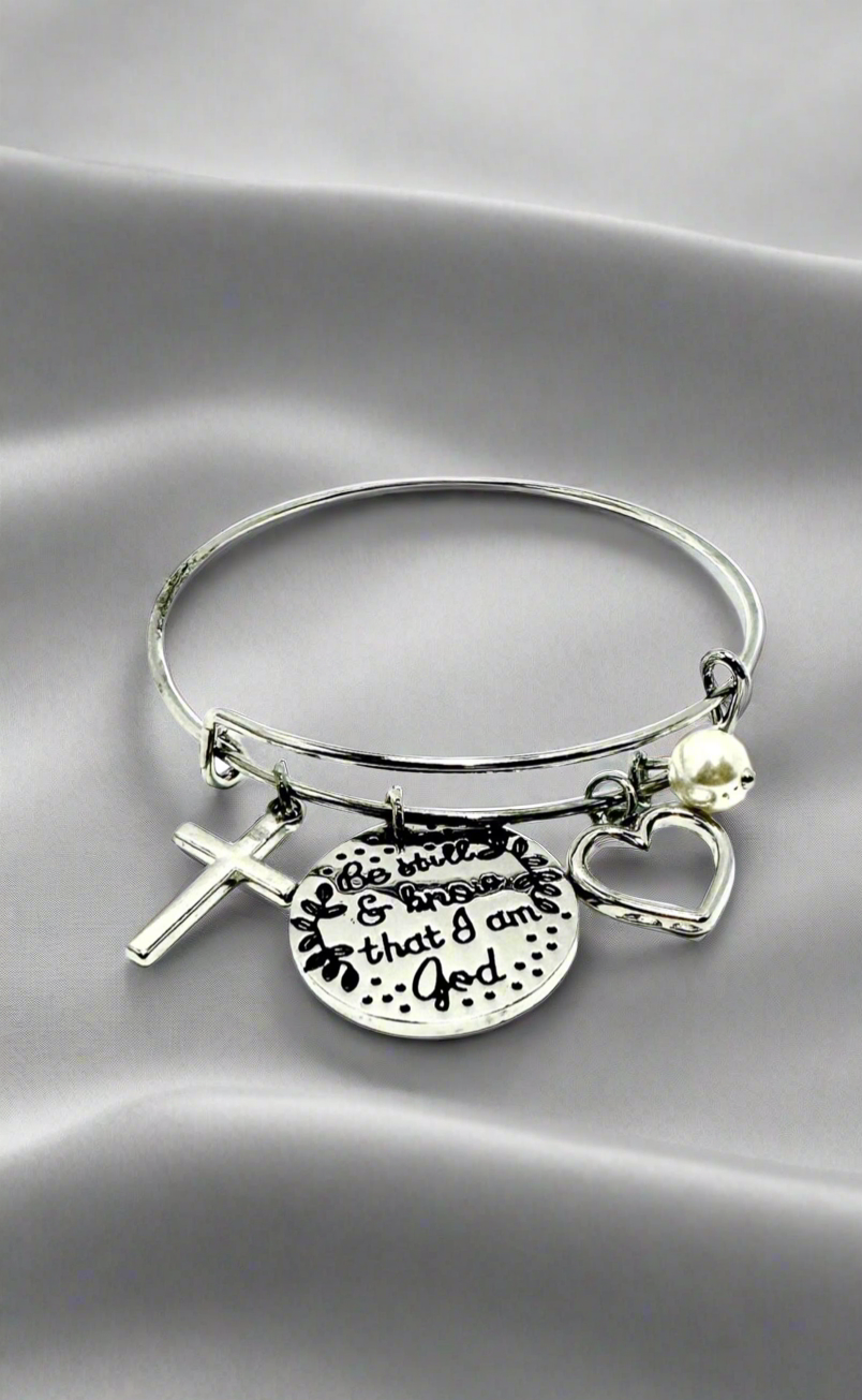 I Love This Life - “Be Still and Know That I Am God” Charm Bangle Bracelet