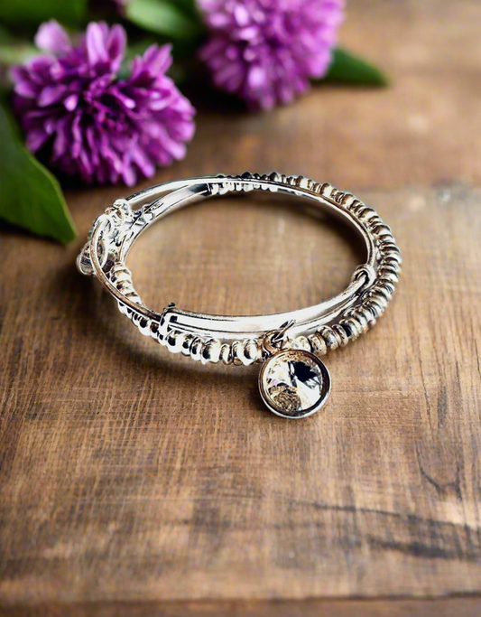 Alex and Ani - Special Sale 2 Charm Bangle Bracelets, April Clear Swarovski Crystal Teardrop & Nile Beaded Bangle
