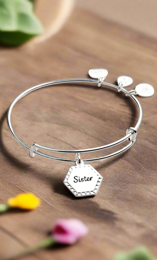 Alex and Ani- Sister IV ‘Woven Together' Charm Bangle Bracelet, Shiny Silver