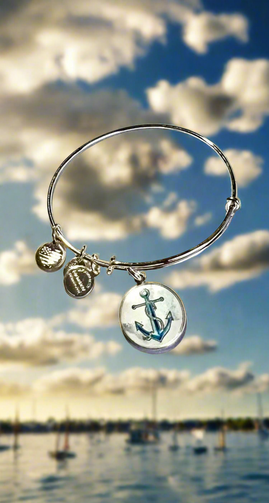 Alex and Ani - Anchor Art Infused Charm Bangle Shiny Silver