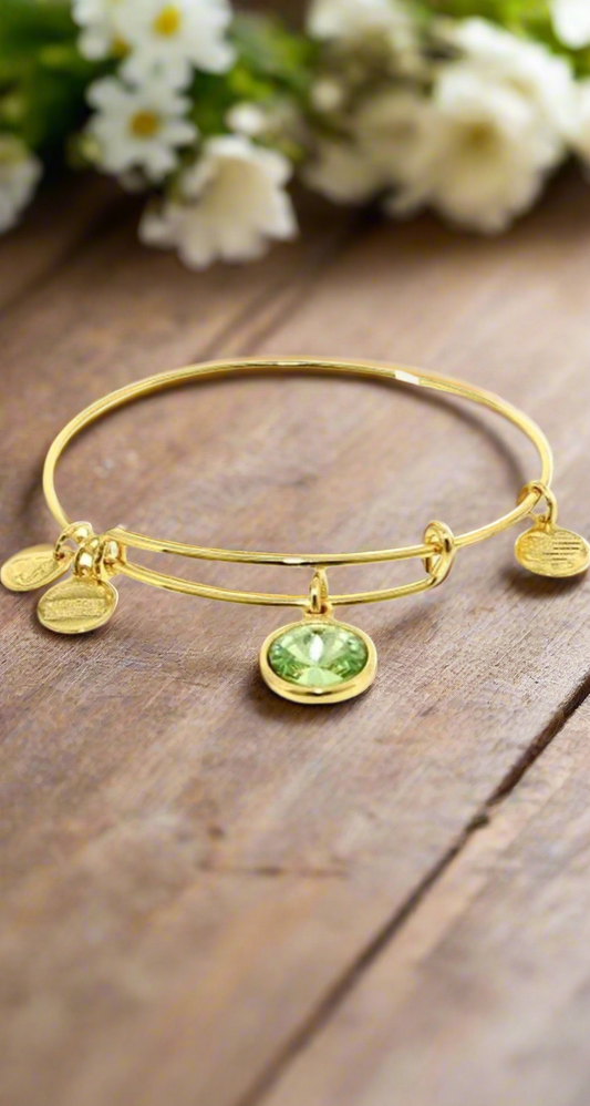Alex and Ani - August Birthstone Peridot Swarovski Crystal Charm Bangle