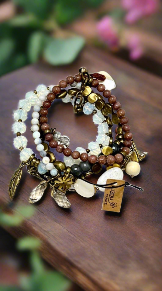 Lizou Collection - 4 Stretch Bracelets Various Charms, & Crystals